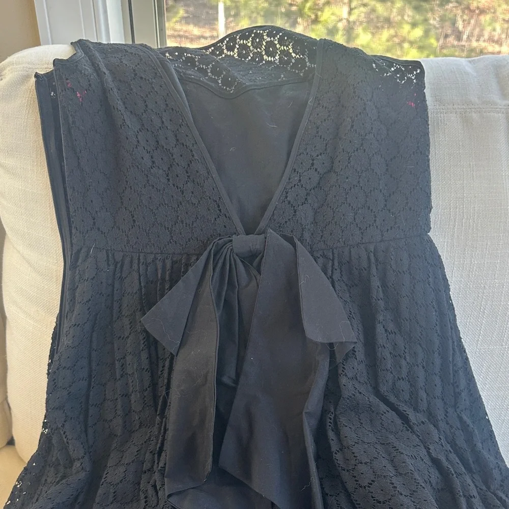 Betsey Johnson Black Lace Fit & Flare Dress w/ Open V Back Bow – Size 4 - Picture 8 of 13